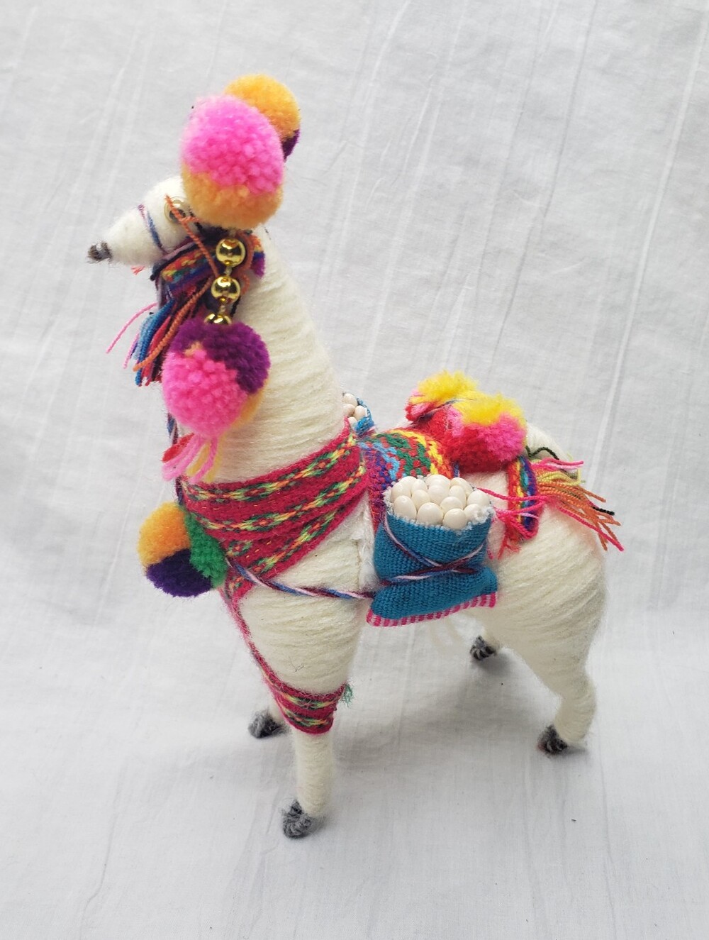 Handmade Alpaca Peruvian Llama In Folkoric Decorations 8 Inches Tall